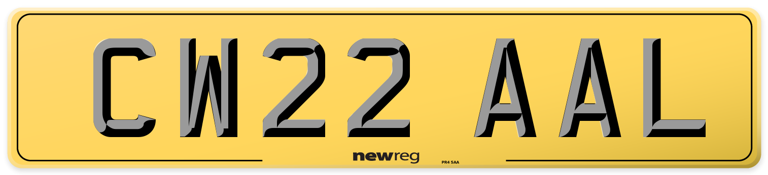 CW22 AAL Rear Number Plate