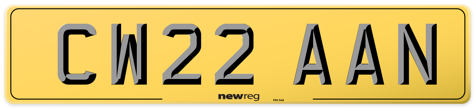 CW22 AAN Rear Number Plate