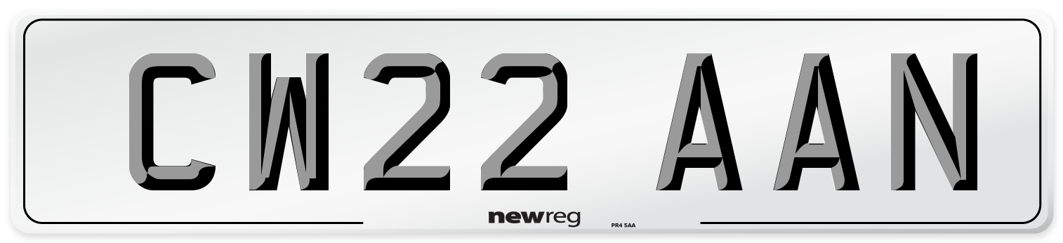 CW22 AAN Front Number Plate