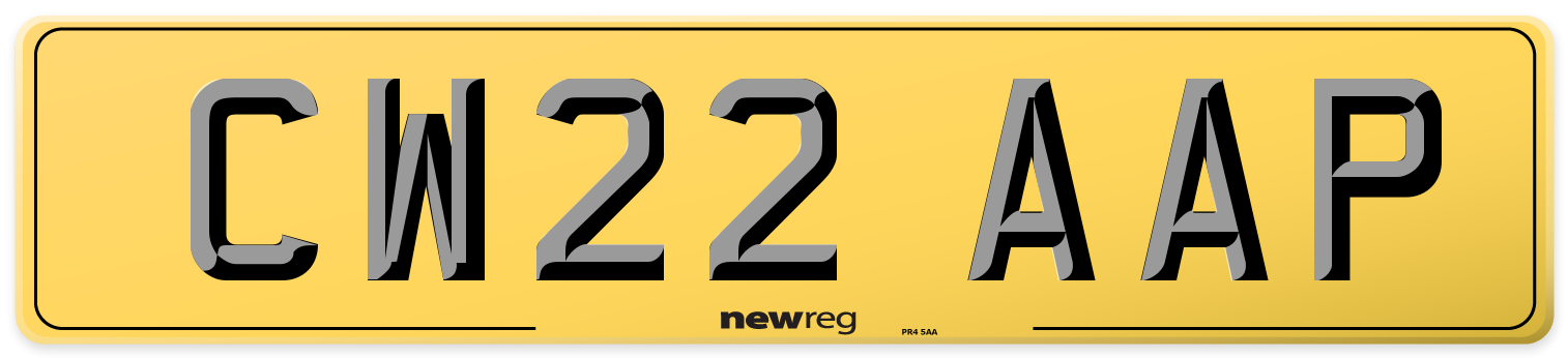 CW22 AAP Rear Number Plate