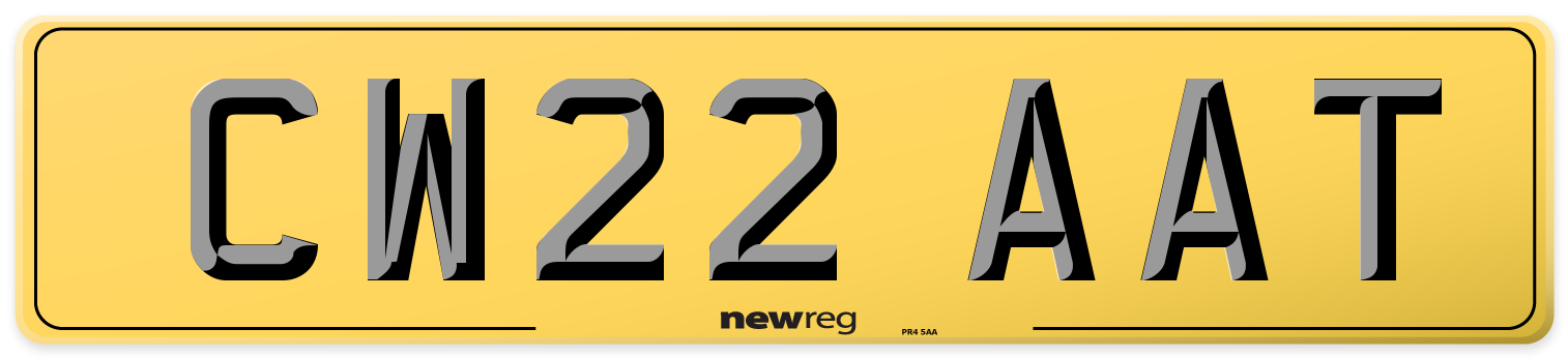 CW22 AAT Rear Number Plate