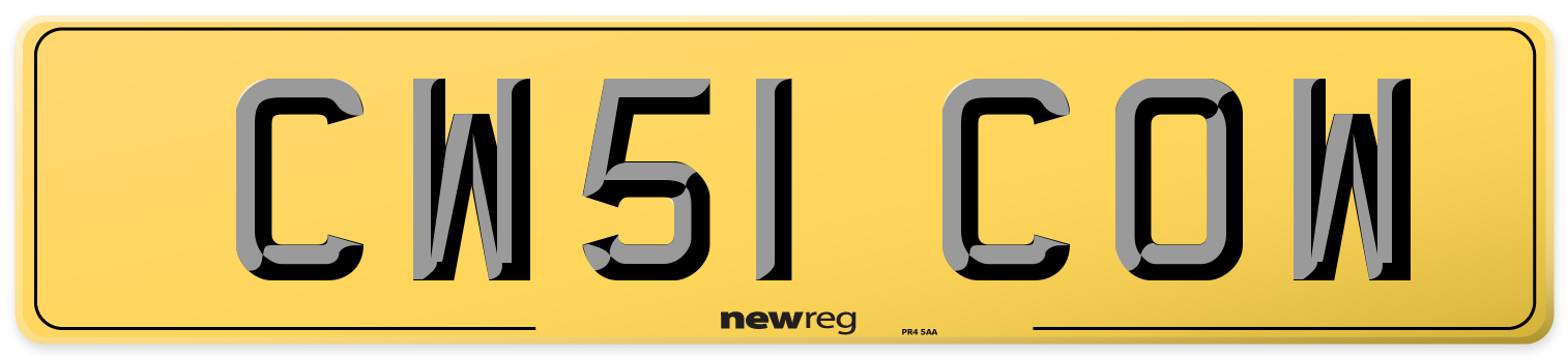 CW51 COW Rear Number Plate