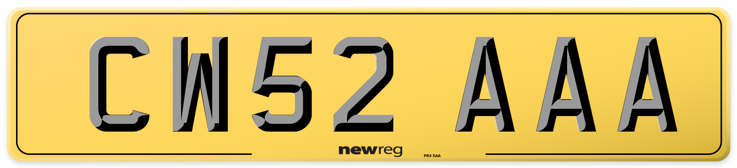 CW52 AAA Rear Number Plate