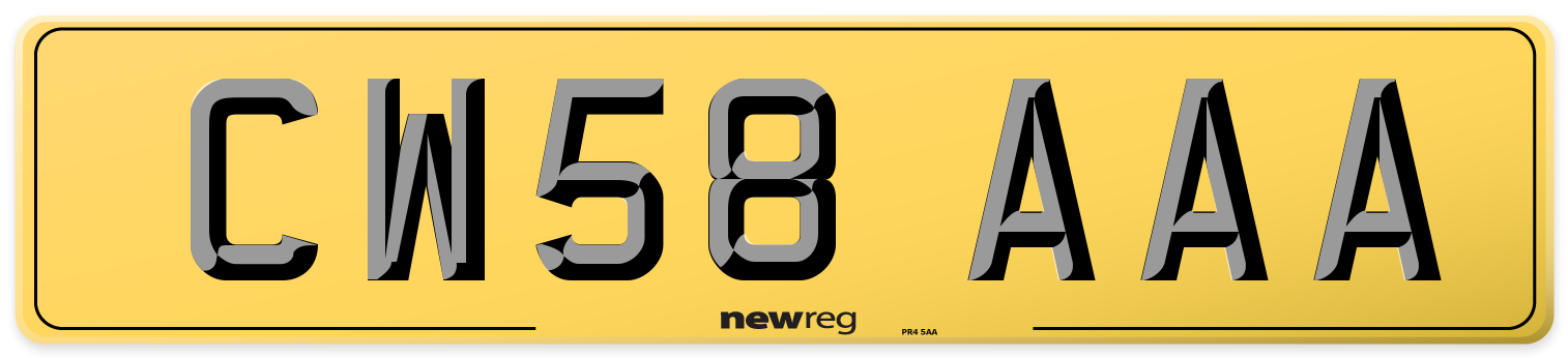 CW58 AAA Rear Number Plate
