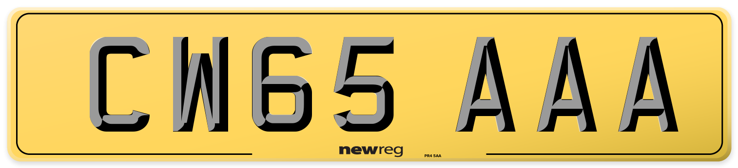 CW65 AAA Rear Number Plate