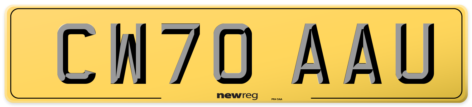 CW70 AAU Rear Number Plate