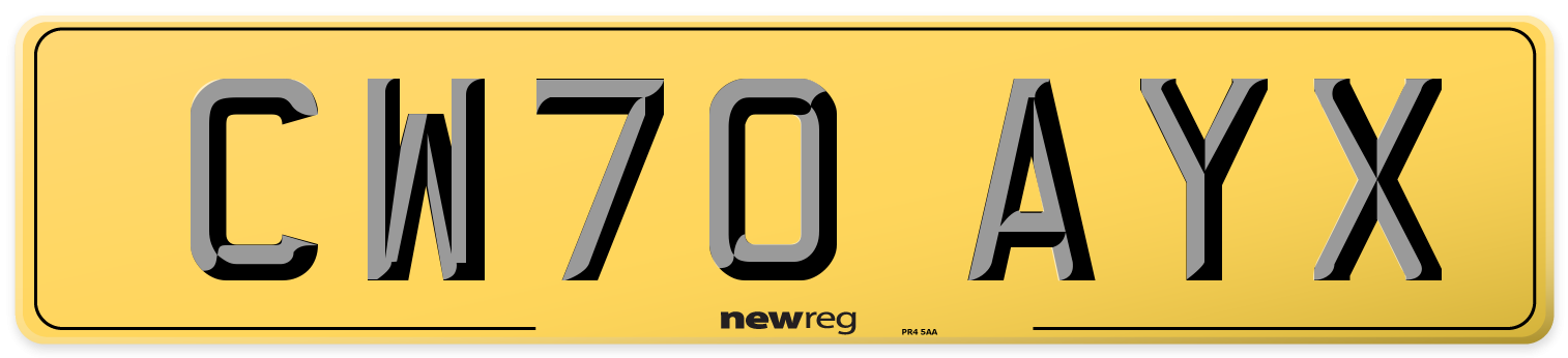 CW70 AYX Rear Number Plate