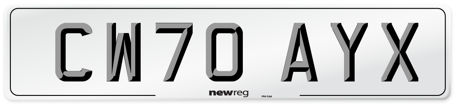 CW70 AYX Front Number Plate