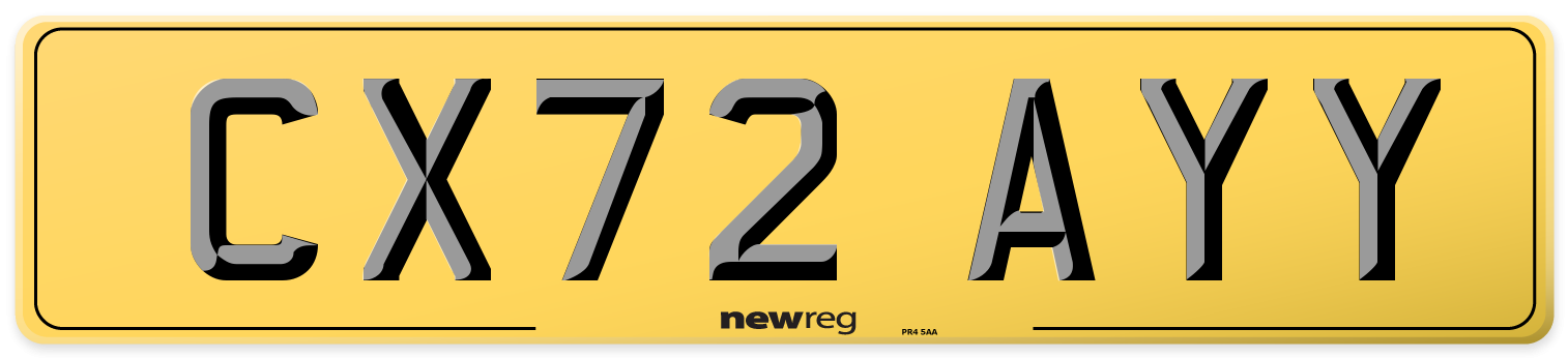 CX72 AYY Rear Number Plate
