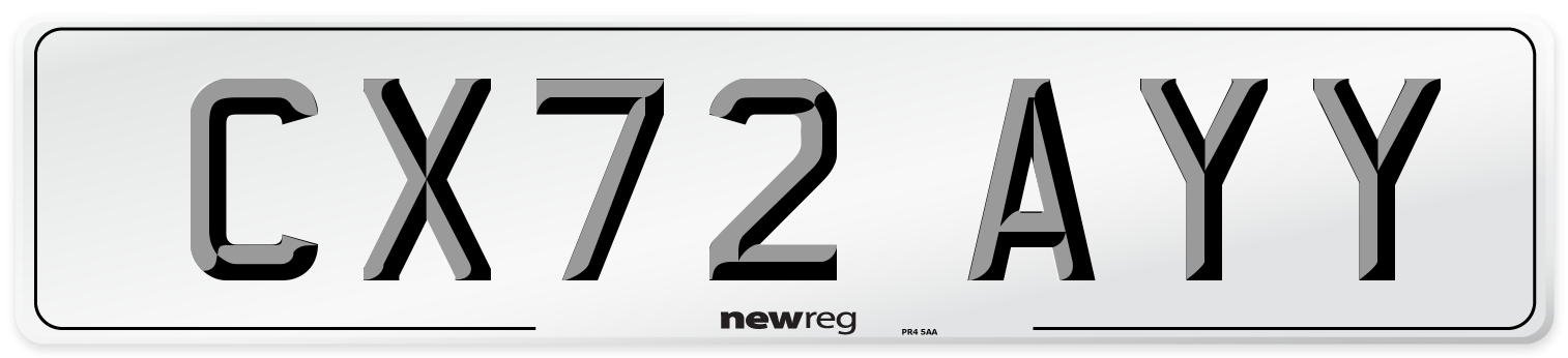 CX72 AYY Front Number Plate