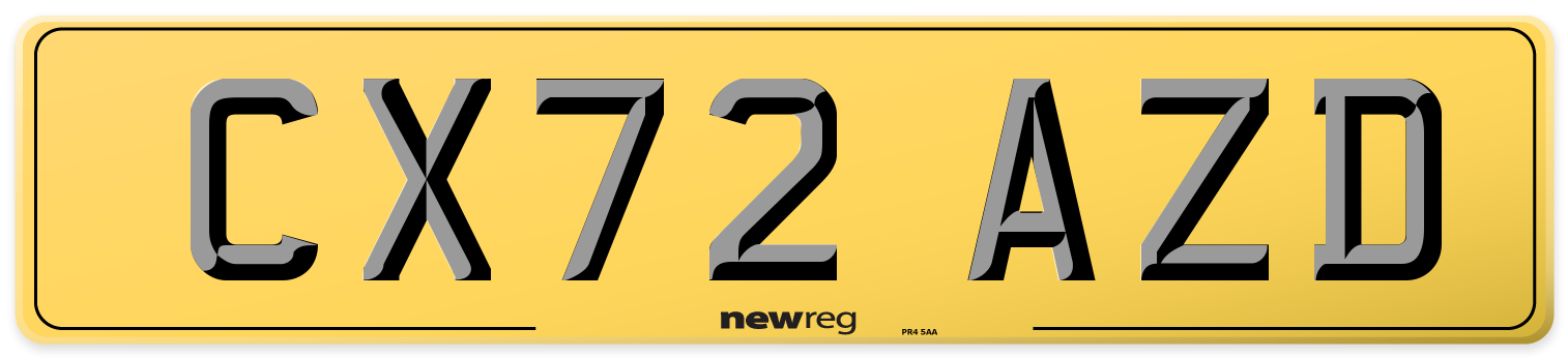 CX72 AZD Rear Number Plate