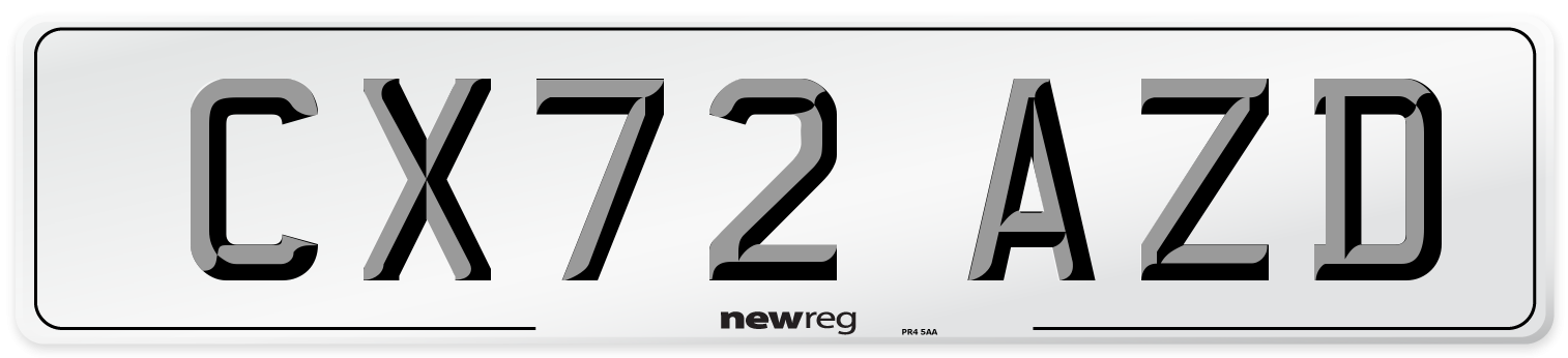 CX72 AZD Front Number Plate