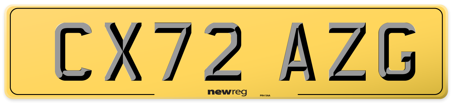 CX72 AZG Rear Number Plate