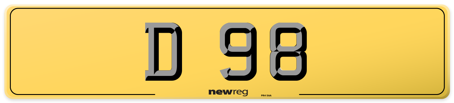 D 98 Rear Number Plate