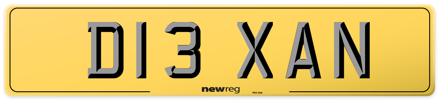 D13 XAN Rear Number Plate