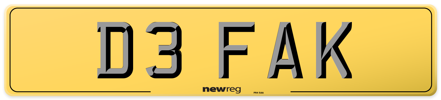 D3 FAK Rear Number Plate