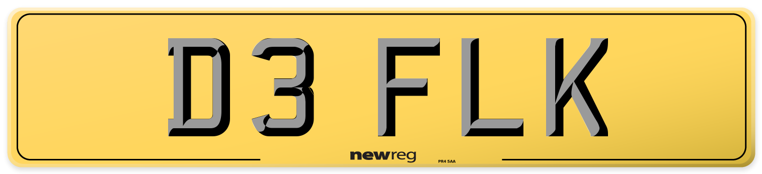 D3 FLK Rear Number Plate