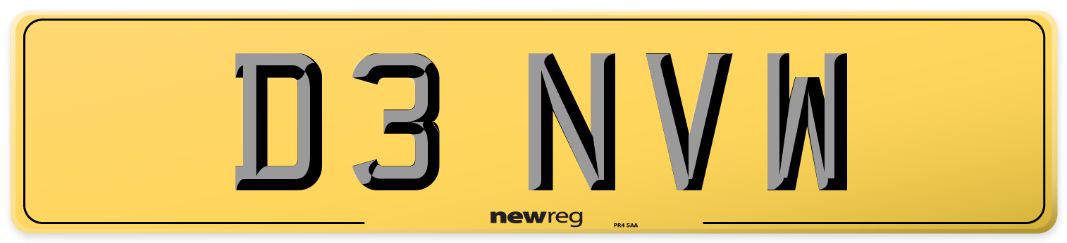 D3 NVW Rear Number Plate