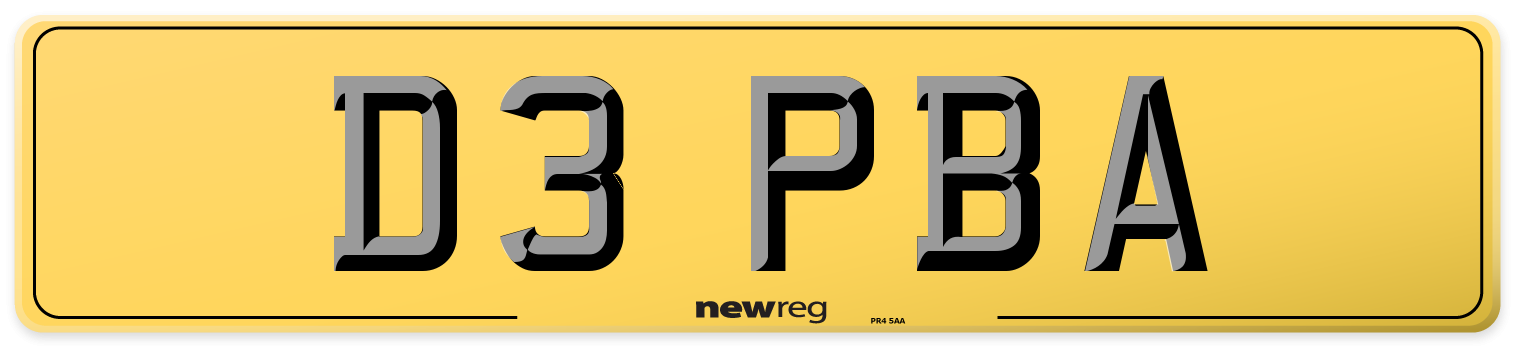D3 PBA Rear Number Plate