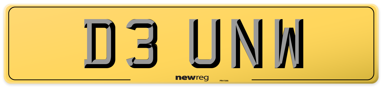 D3 UNW Rear Number Plate