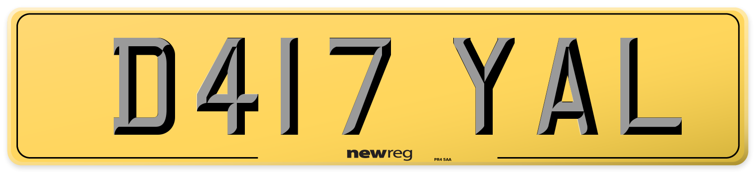 D417 YAL Rear Number Plate
