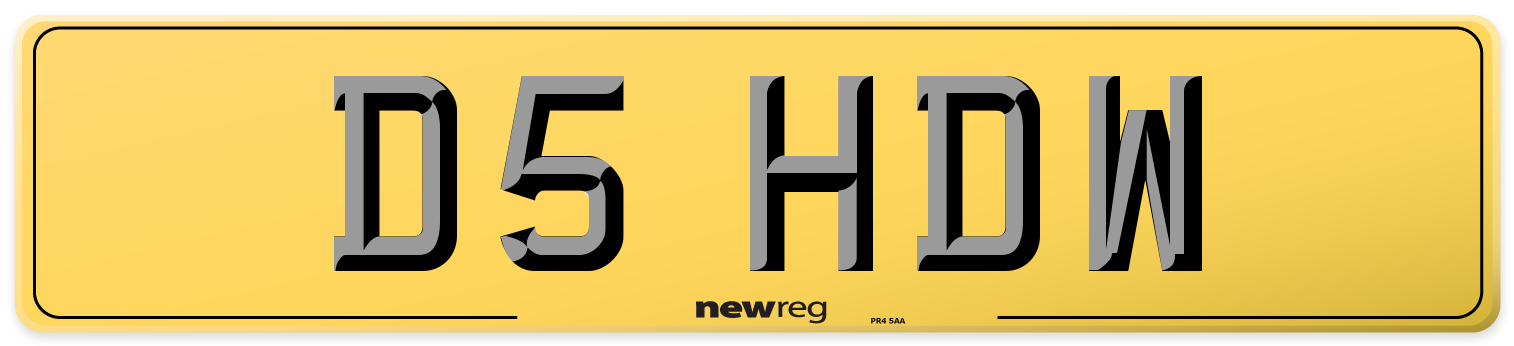 D5 HDW Rear Number Plate