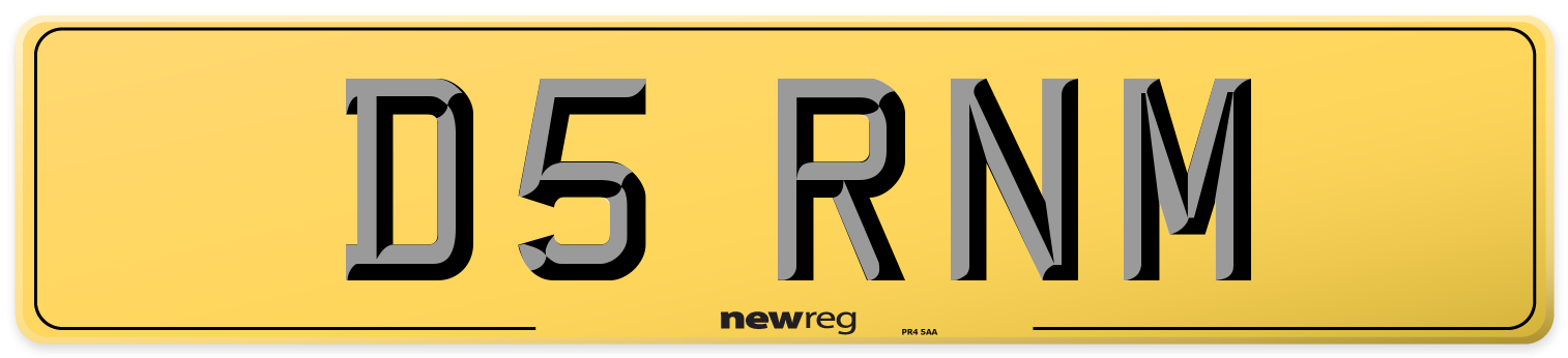 D5 RNM Rear Number Plate