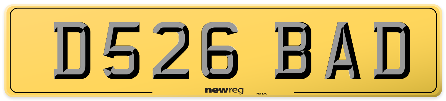 D526 BAD Rear Number Plate