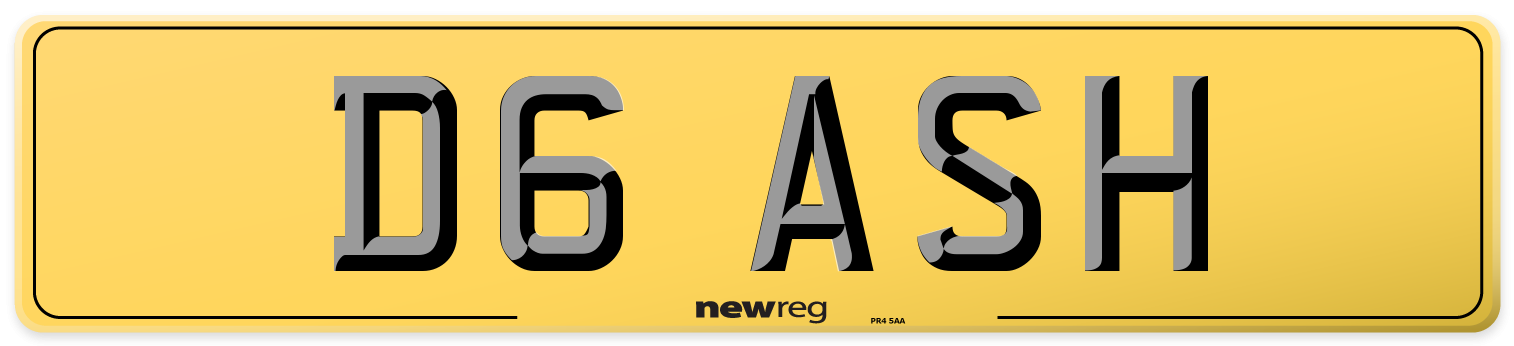 D6 ASH Rear Number Plate