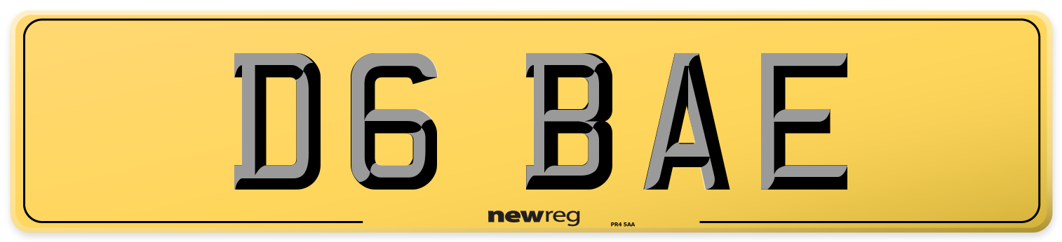D6 BAE Rear Number Plate