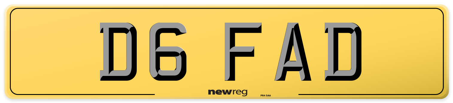 D6 FAD Rear Number Plate