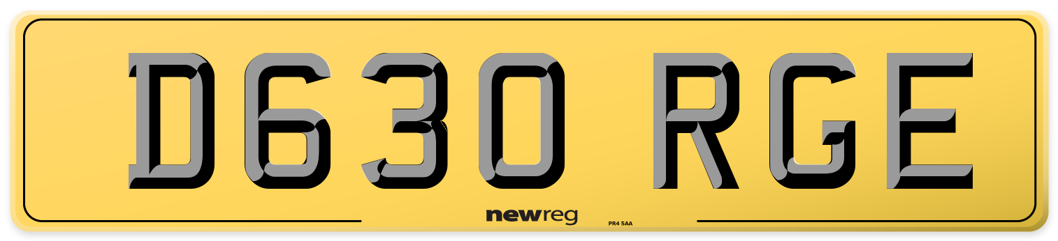 D630 RGE Rear Number Plate