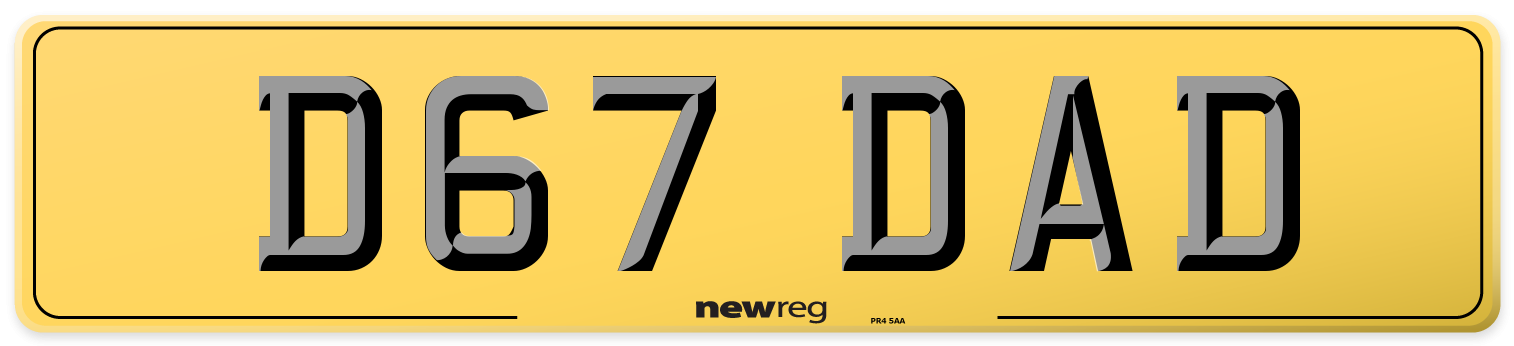 D67 DAD Rear Number Plate