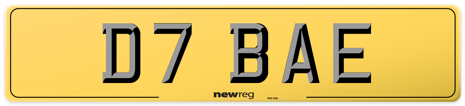 D7 BAE Rear Number Plate