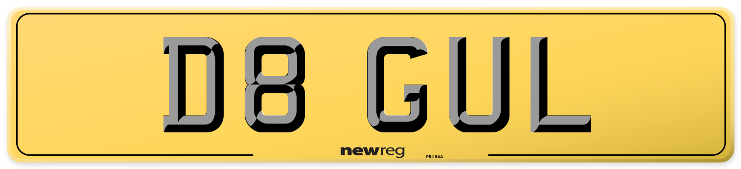 D8 GUL Rear Number Plate