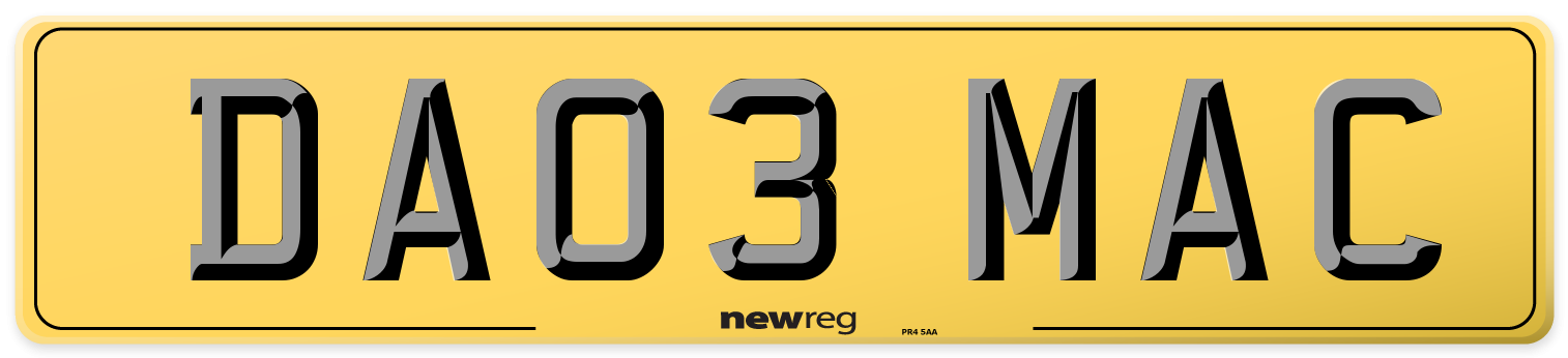 DA03 MAC Rear Number Plate
