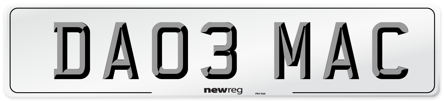 DA03 MAC Front Number Plate