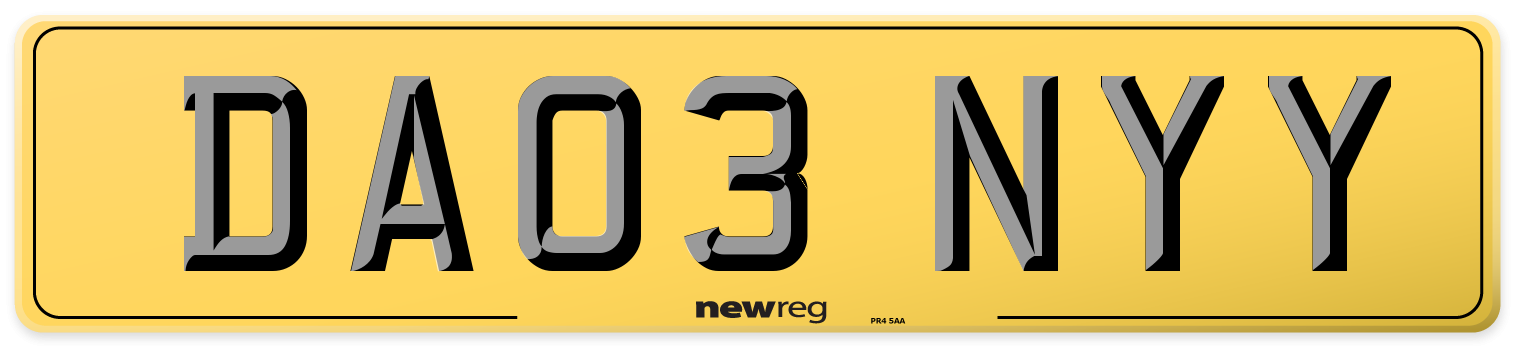 DA03 NYY Rear Number Plate