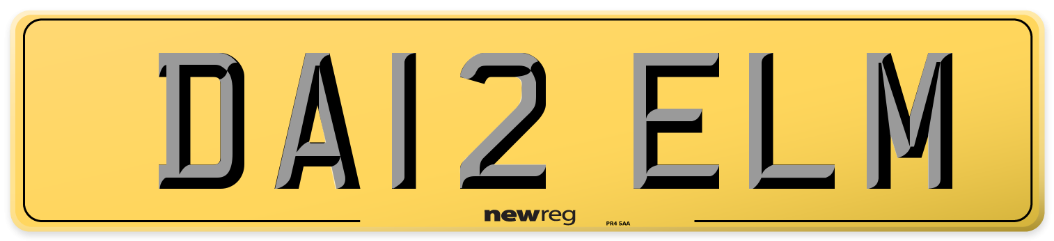 DA12 ELM Rear Number Plate