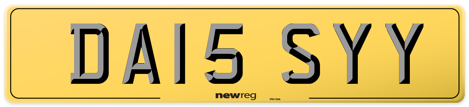 DA15 SYY Rear Number Plate