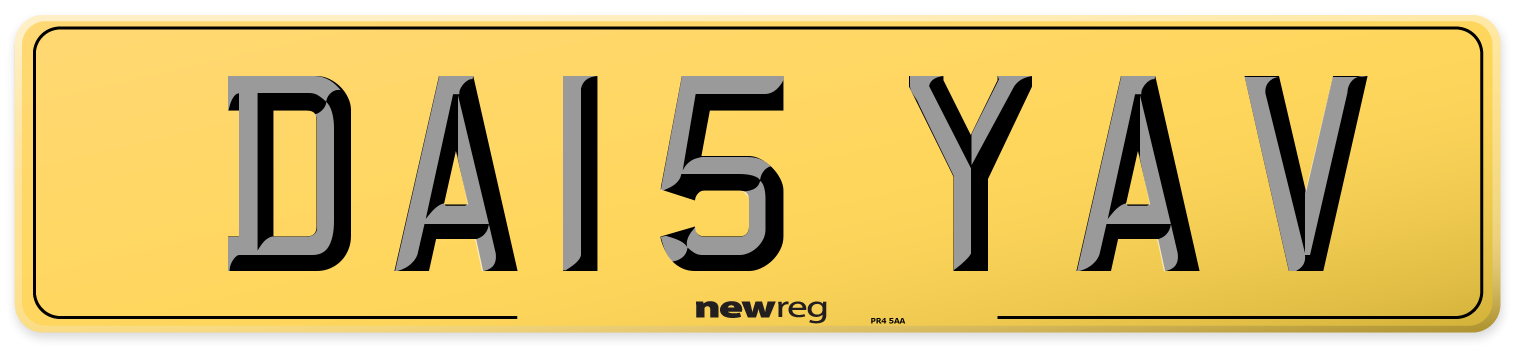 DA15 YAV Rear Number Plate