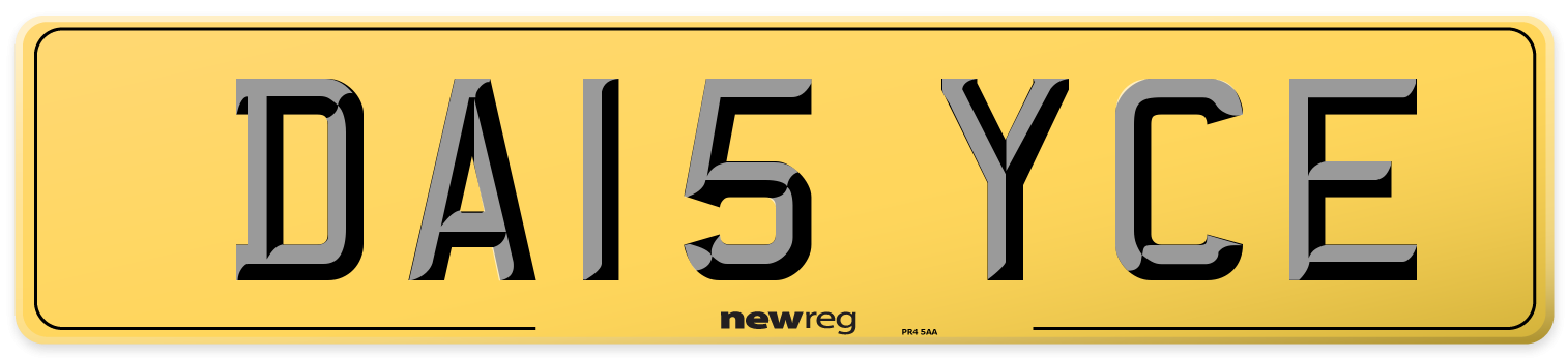 DA15 YCE Rear Number Plate