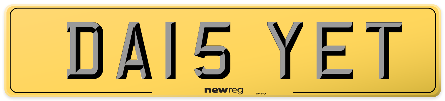 DA15 YET Rear Number Plate