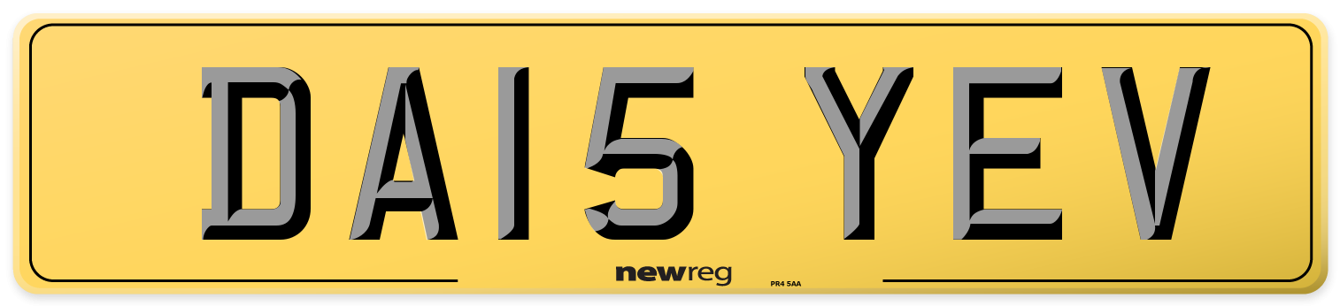 DA15 YEV Rear Number Plate
