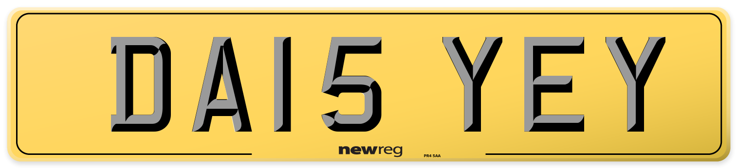 DA15 YEY Rear Number Plate