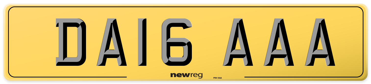 DA16 AAA Rear Number Plate