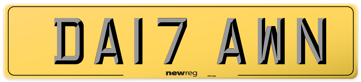 DA17 AWN Rear Number Plate