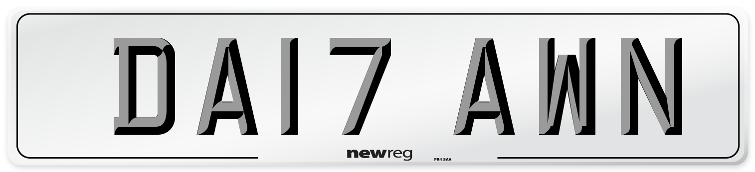 DA17 AWN Front Number Plate
