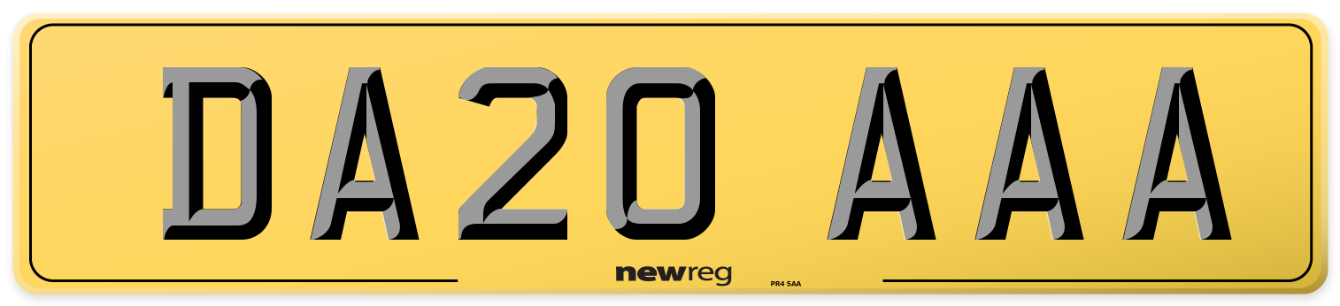 DA20 AAA Rear Number Plate