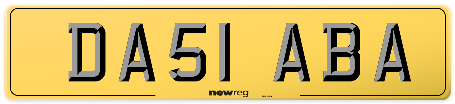 DA51 ABA Rear Number Plate